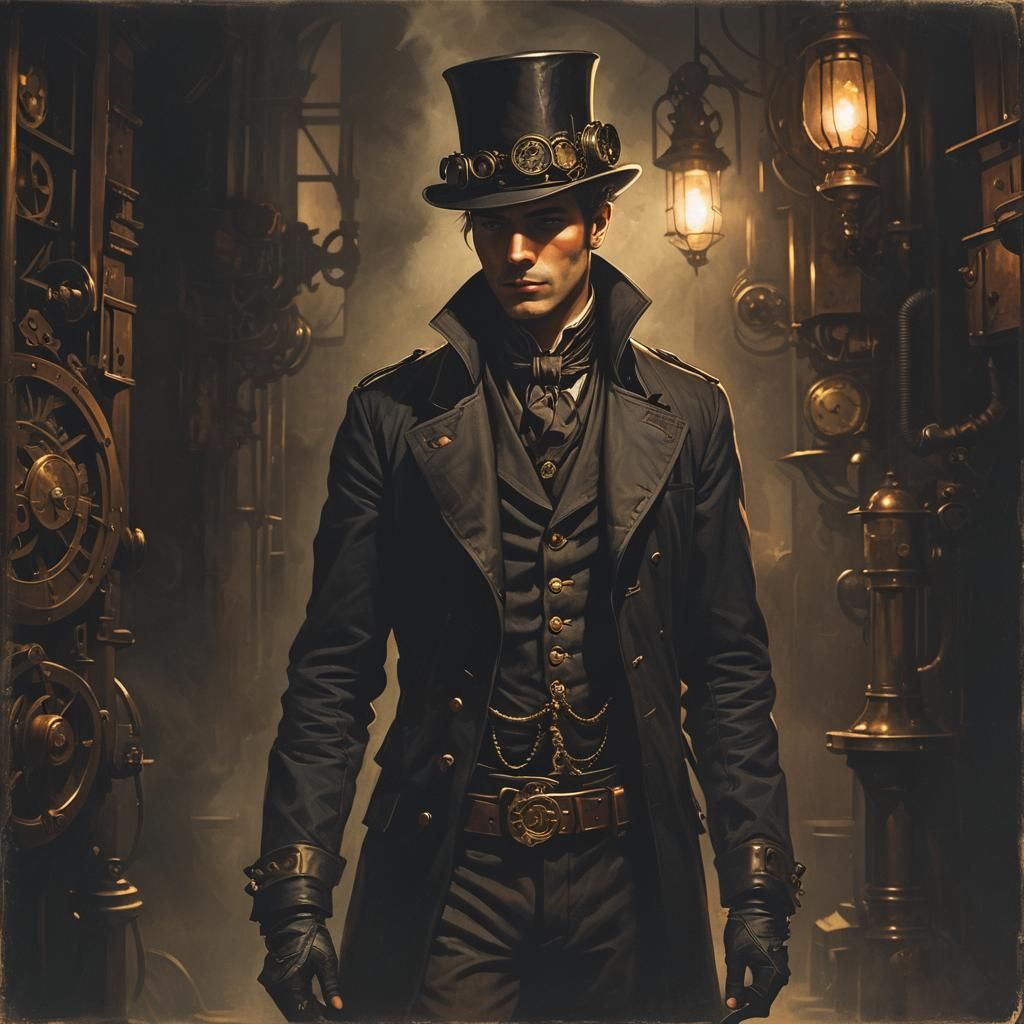 Steampunk Man Curses the Darkness in Shadow