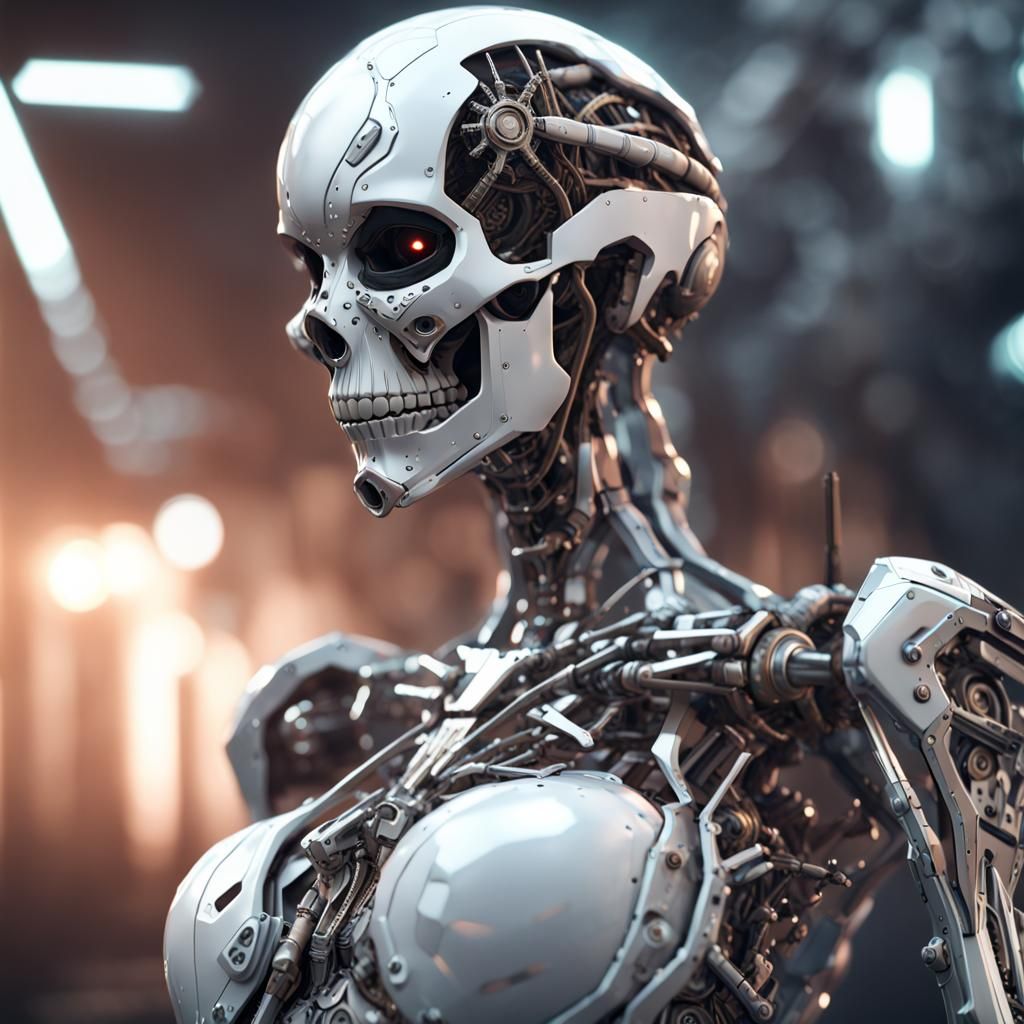 Futuristic Android Skull Woman in Sci-Fi Style