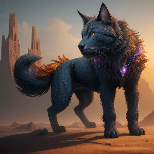 Dog Cat Hybrid in Barren Landscape, Matte Painting