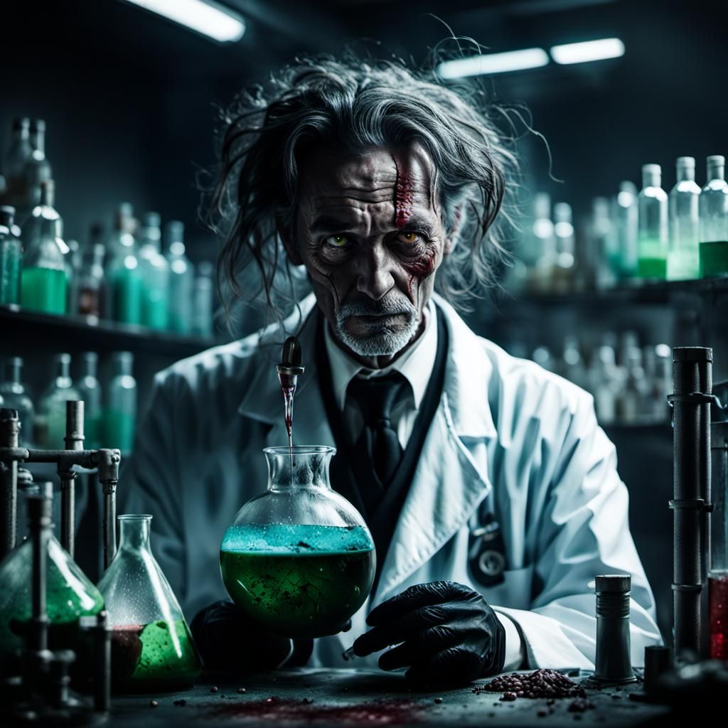 Gothic Evil Scientist Portrait in Hyperrealistic Style