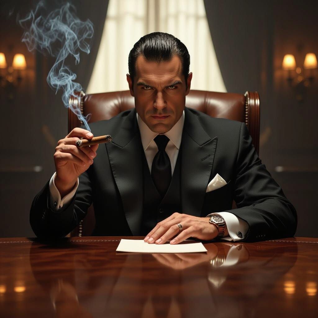 Imposing Mafia Boss in Dramatic Chiaroscuro Lighting