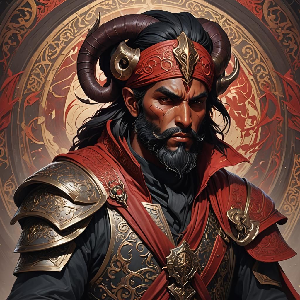Tiefling Knight Portrait in Fantasy Art Style