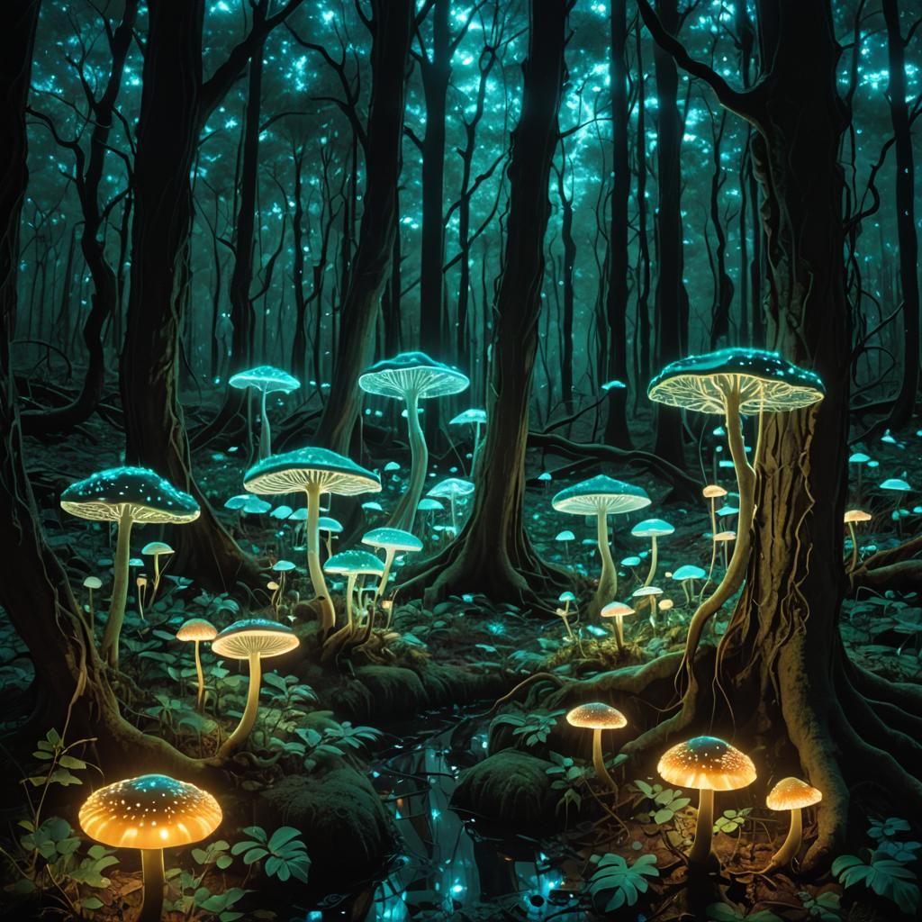 Bioluminescent Forest in Surreal Neon Style
