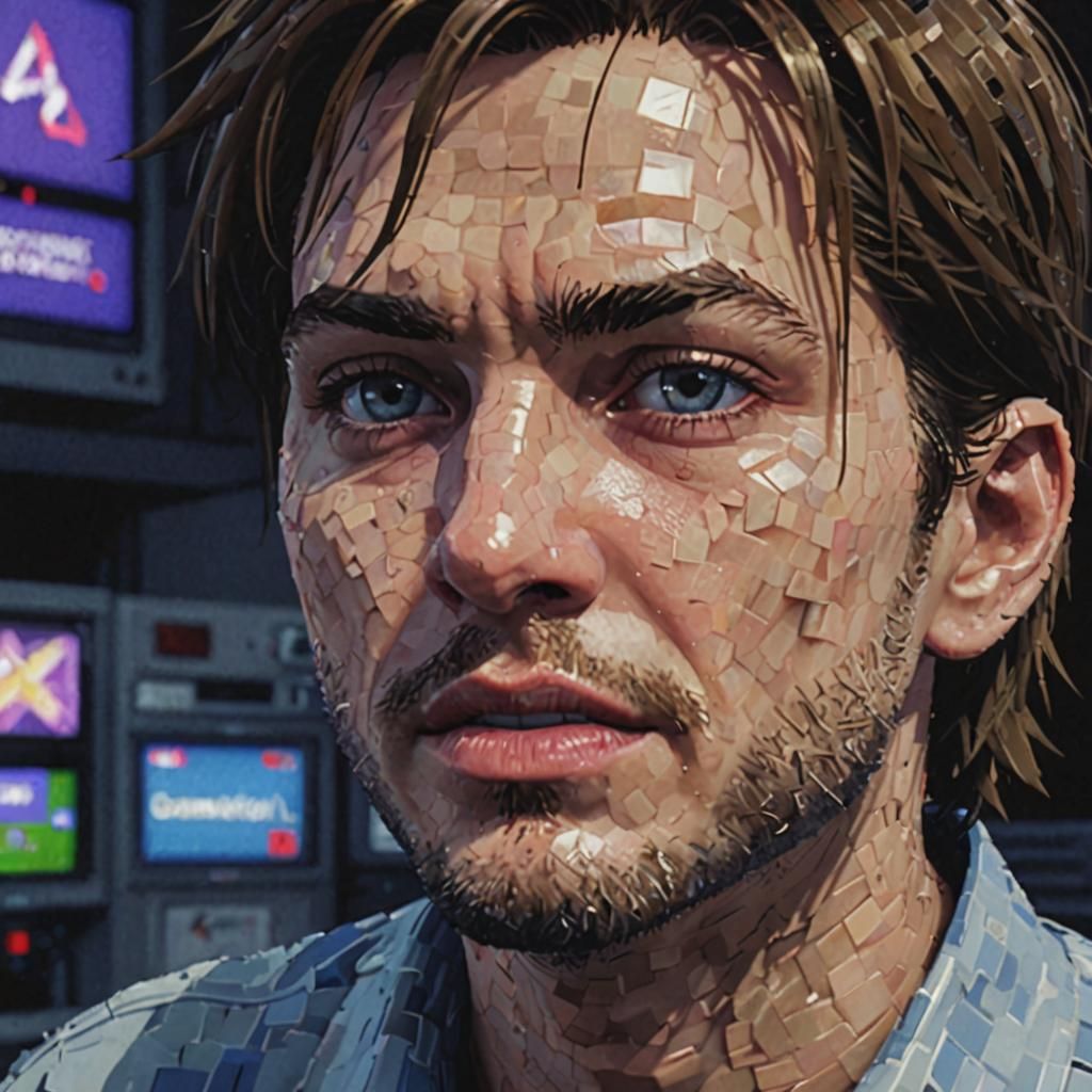 Pixelated Glitch Art Close-up in Retro 3D Style