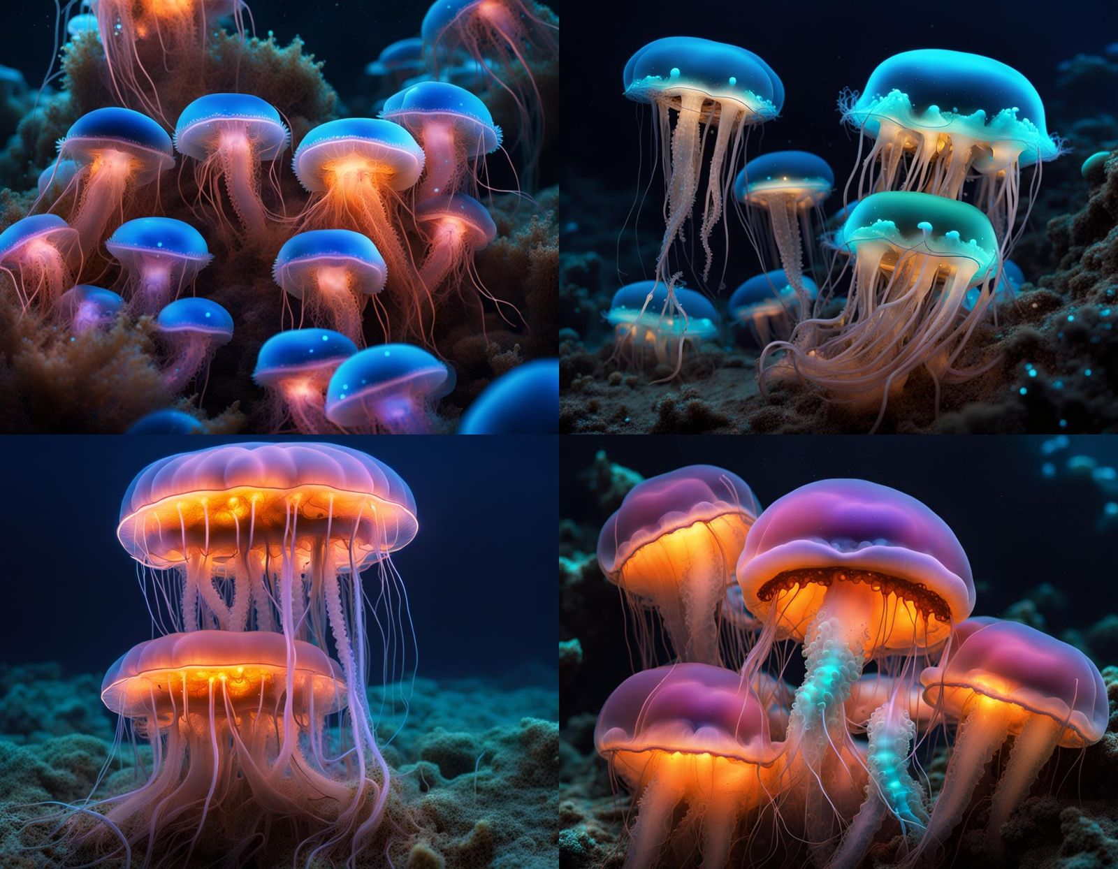 Bioluminescent Jellyfish Babies in a Nest
