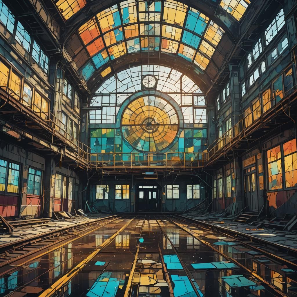 Abandoned Train Station: Dystopian Surrealism in Pop Art Sty...