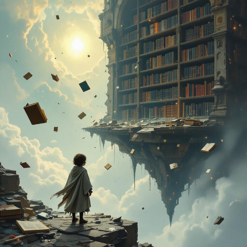 Surreal Library in Space: A Dark Surrealist Vision