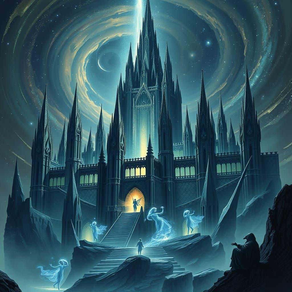 Cosmic Castle of Obsidian and Starlight