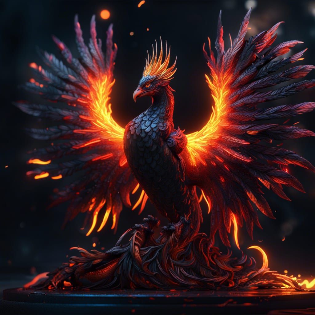Fiery Phoenix in Neon Ambiance: Dark Fantasy Art