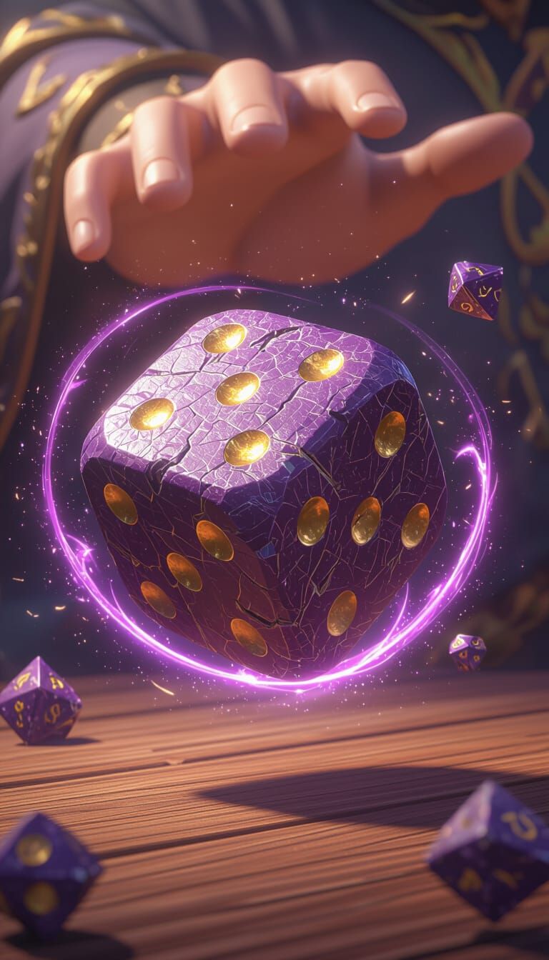 Dark Purple Stone Game Die in Isometric View