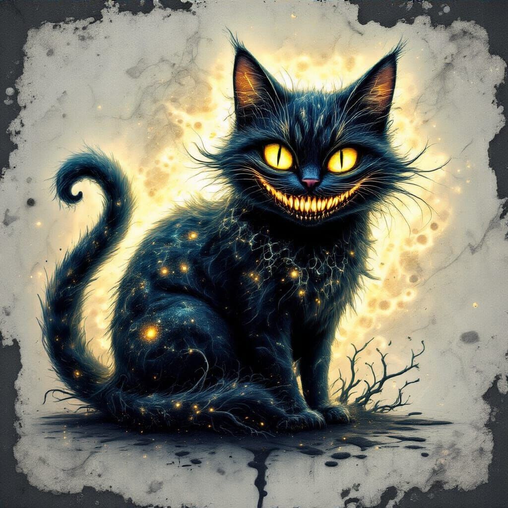 Dynamic Cheshire Cat in Abstract Concrete Style