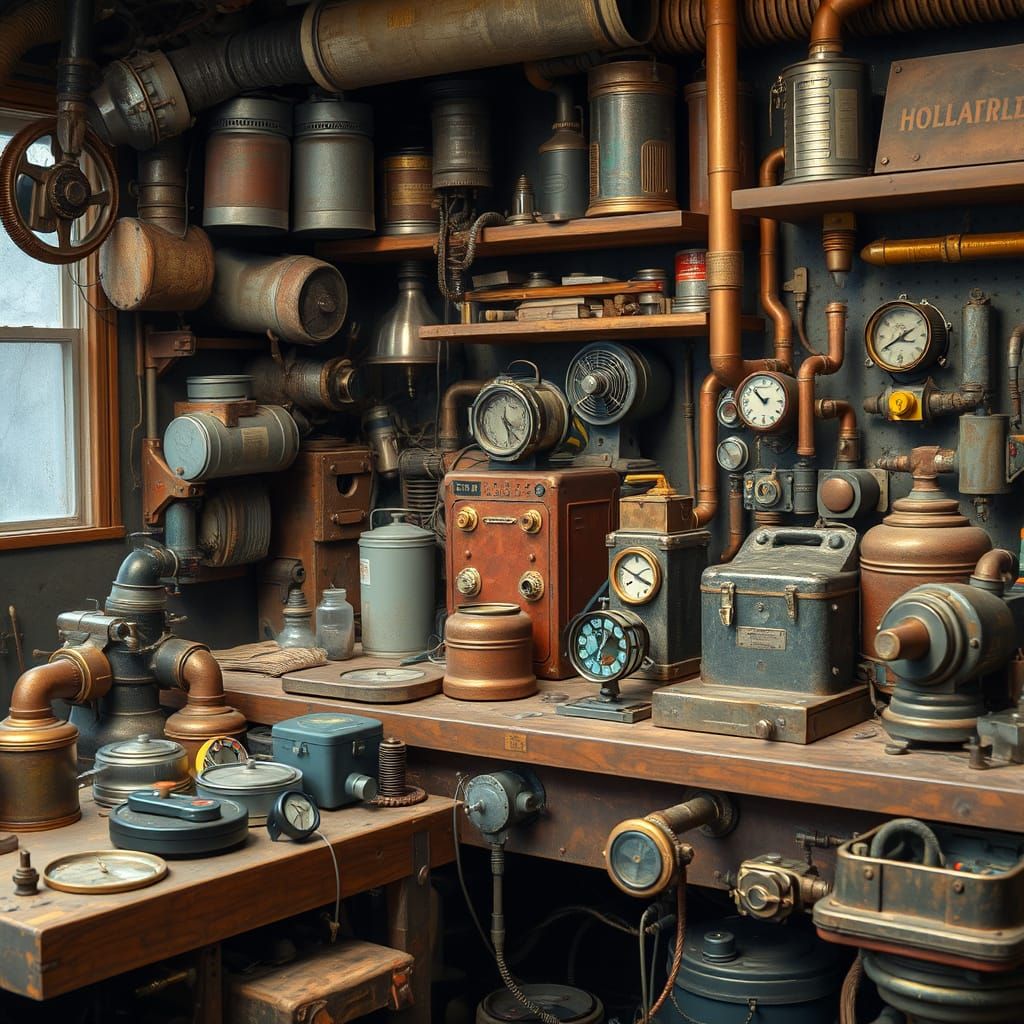 Steampunk Workbench of Gadgets and Machinery