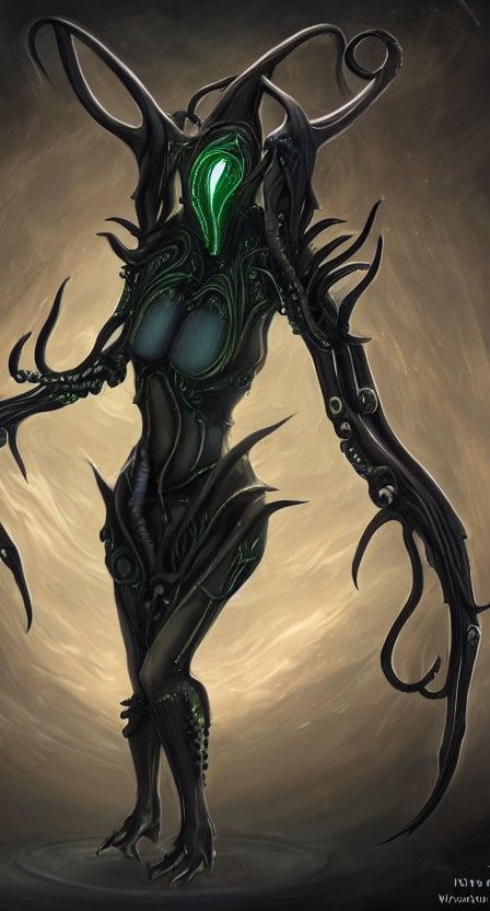 Bio-Mechanical Eldritch Female Figure in Warframe Style