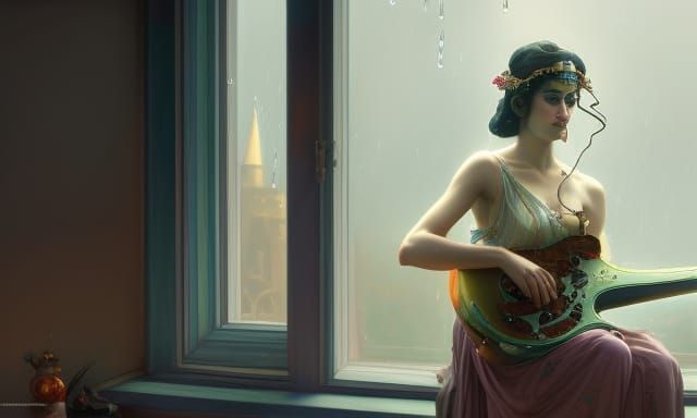 Cleopatra Plays Guitar: Hyperdetailed Concept Art