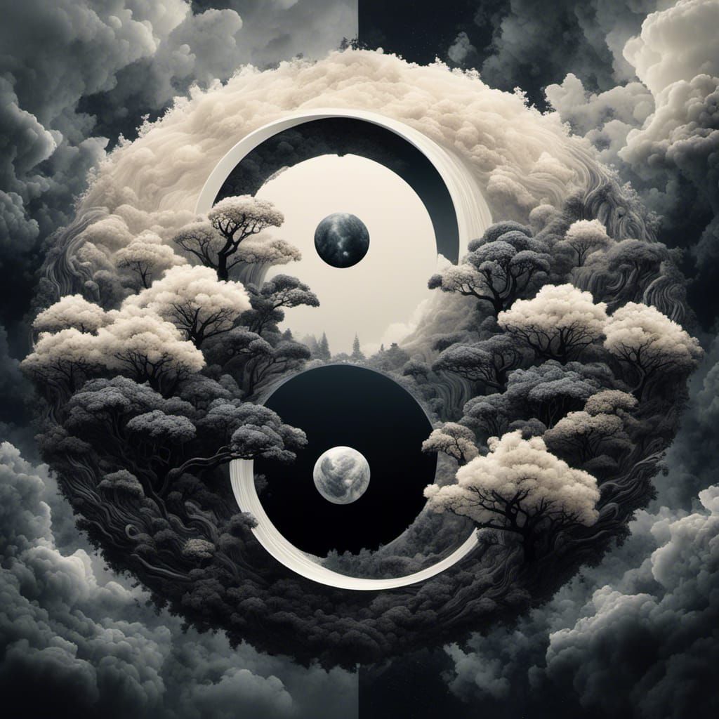 Yin Yang Symbol in Japanese Sakura Garden