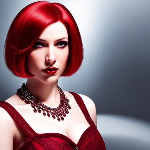 Hyperrealistic Crossdresser Portrait with Red Bob Hair