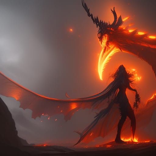 Detailed Fire Dragon in Dark Fantasy Style