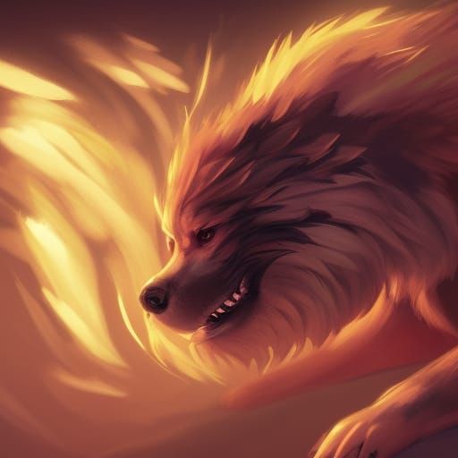 Fiery Growlithe Puppy in Dark Fantasy Style