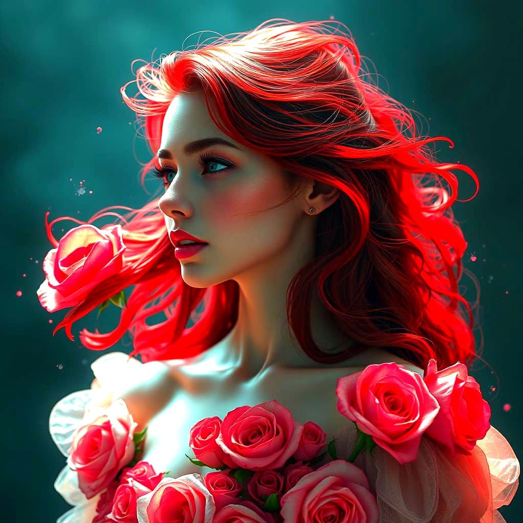 Woman in Rose Dress: Hyperdetailed Portrait