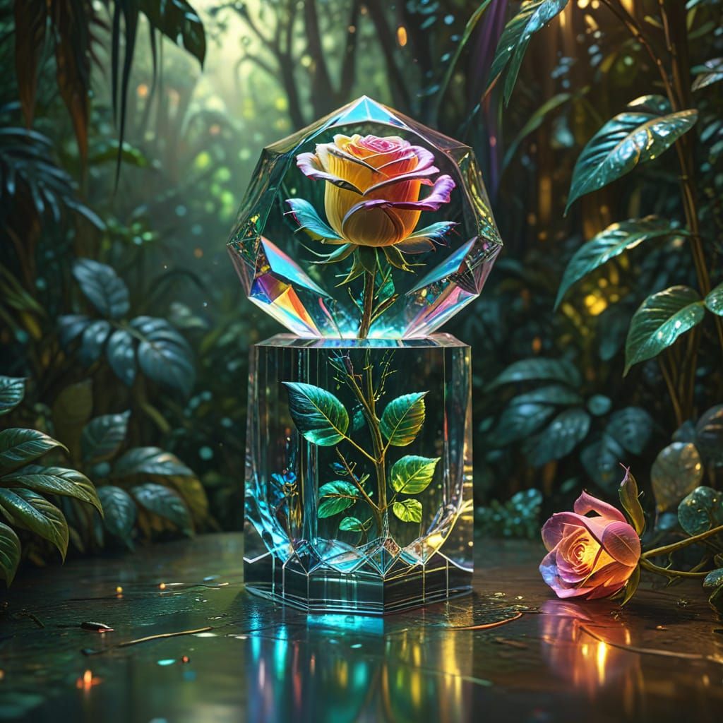 Glass Rose Prism: Surreal Rainbow Light in Jungle