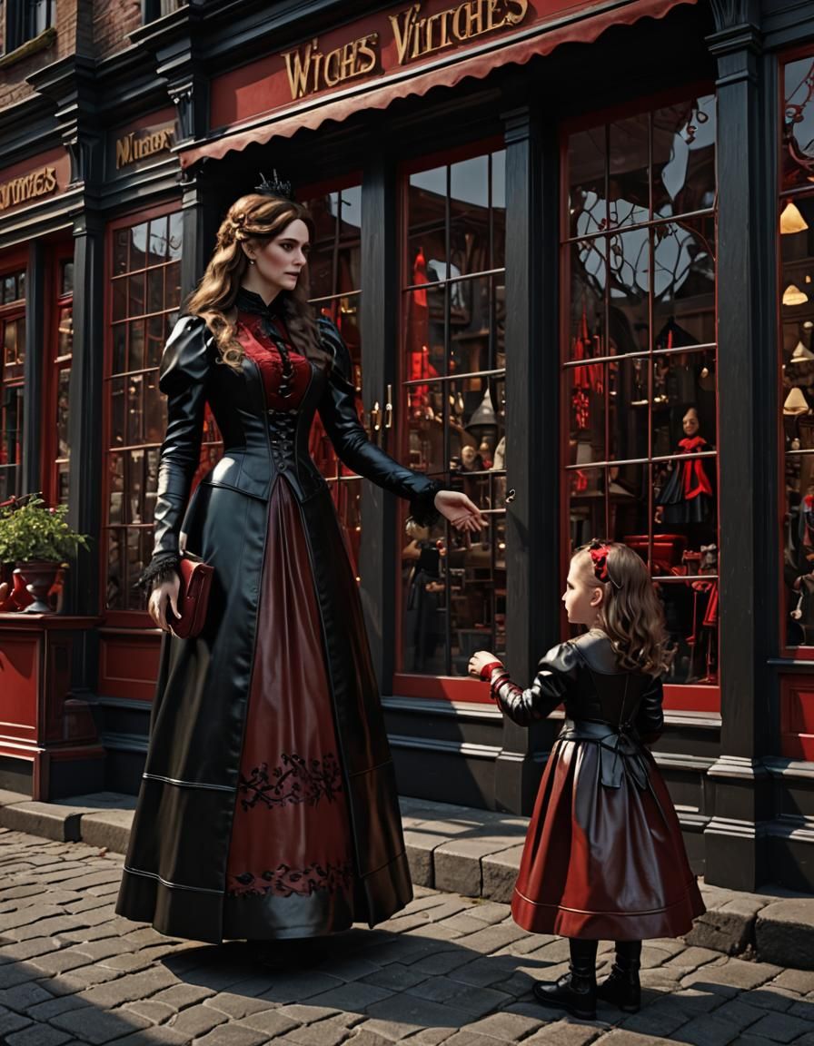 Victorian Mother and Daughter at Witch Shop