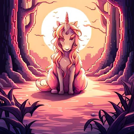 Sad Unicorn in Retro Pixel Art