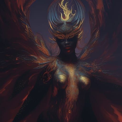 Fiery Goddess Emerges From Swirling Flames