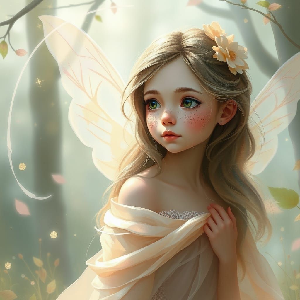 Ethereal Fairy Girl in Dreamy Woodland Glade