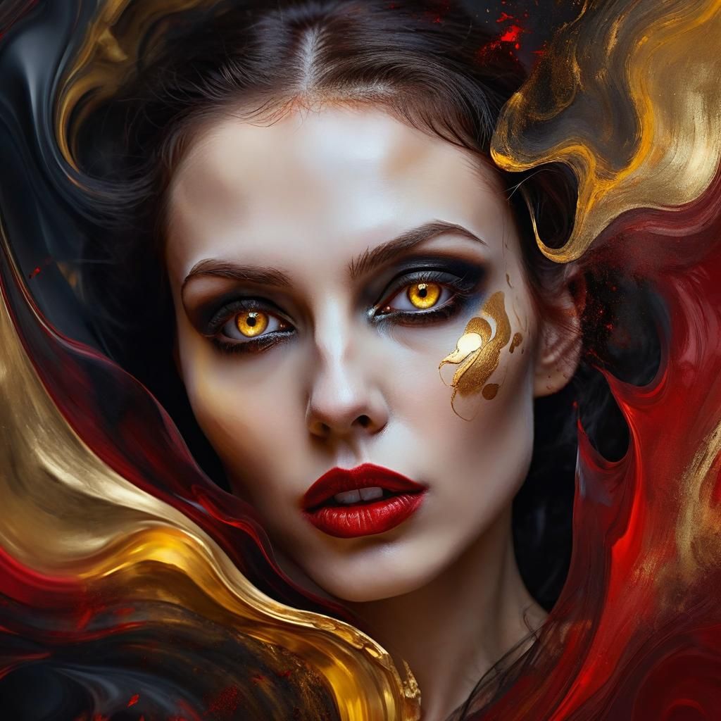 Surreal Vampire Portrait with Golden Eyes, EmmAI Digital Art