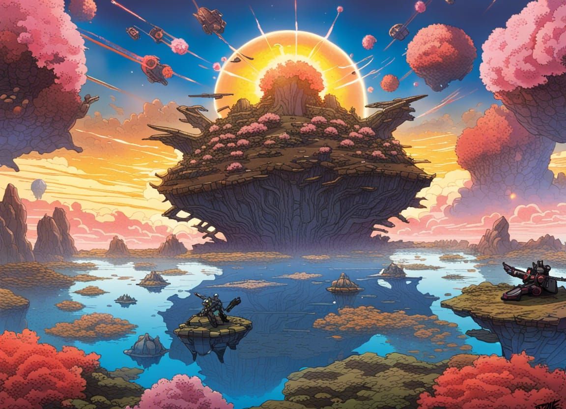 Floating Islands with Alien Flora, Fantasy Splash Art