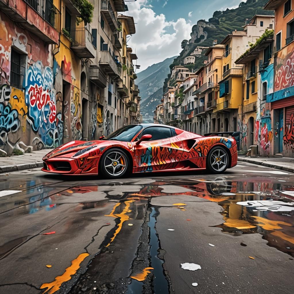 Carbon Fiber Ferrari Enzo: Graffiti Art on Amalfi Coast