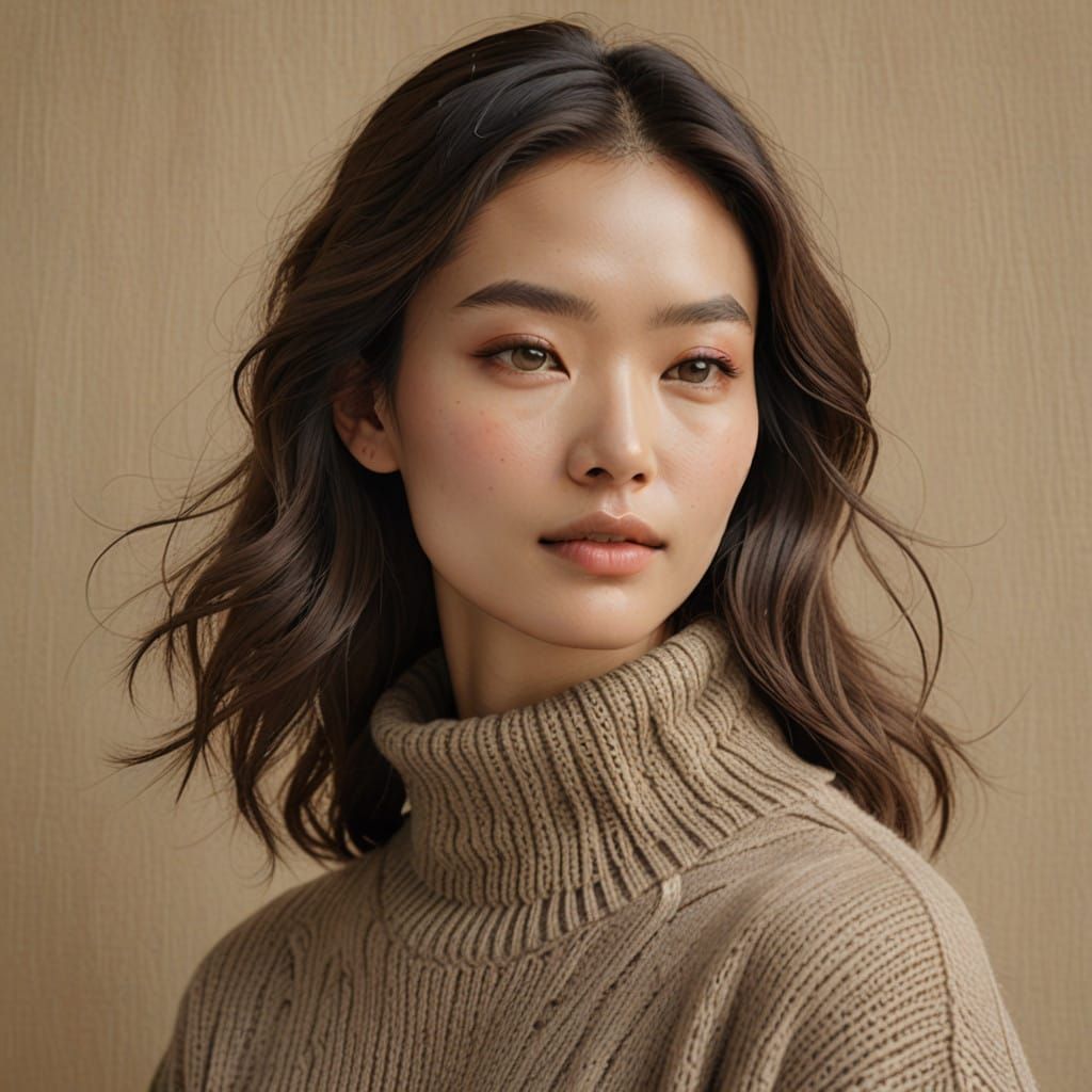 Serenely Cozy Woman in Earthy Sweater