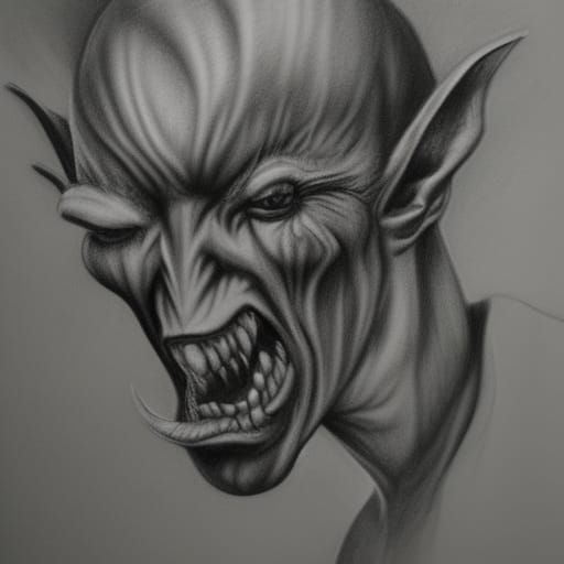 Hyperdetailed Goblin in Charcoal Drawing Style