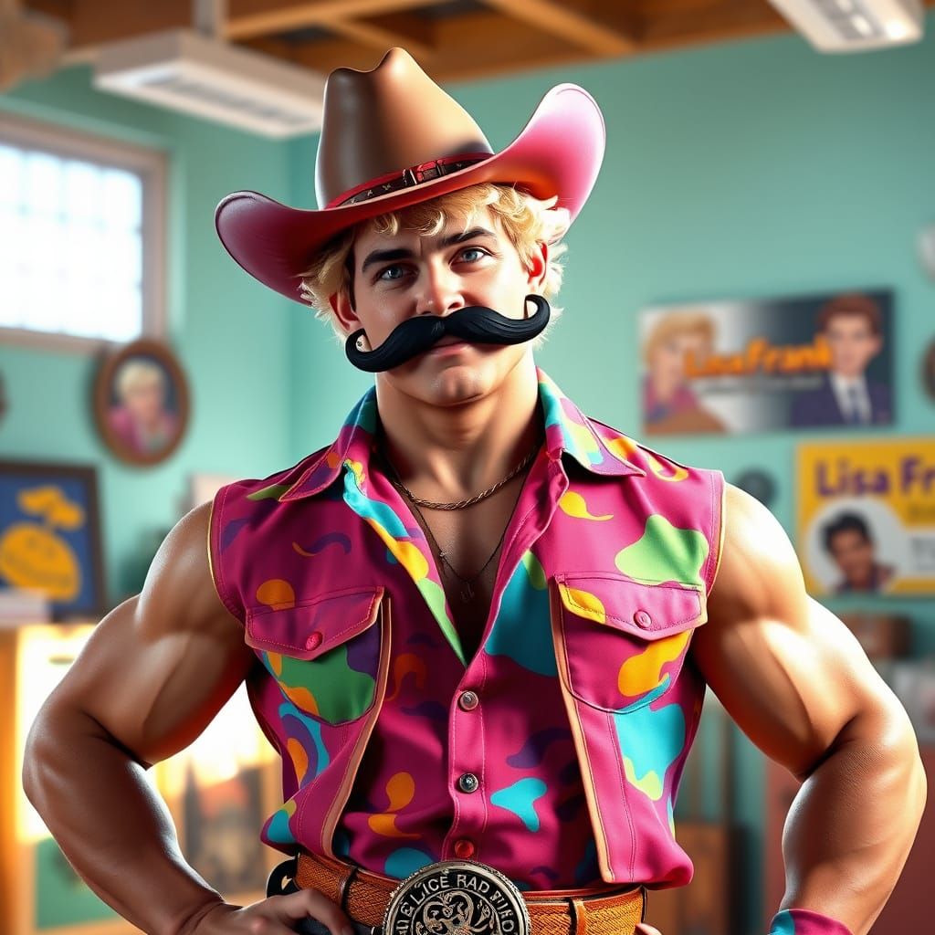 Cowboy as Lisa Frank Character in Vibrant Style