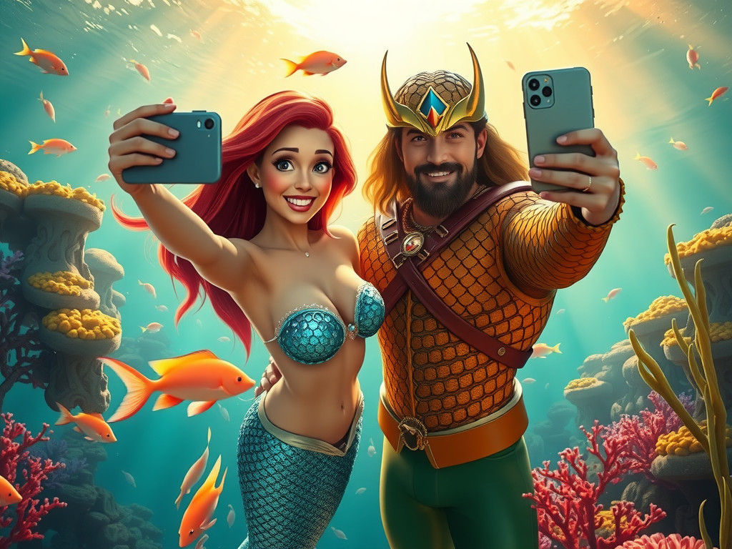 Ariel and Aquaman Underwater Selfie in Fantasycore Style
