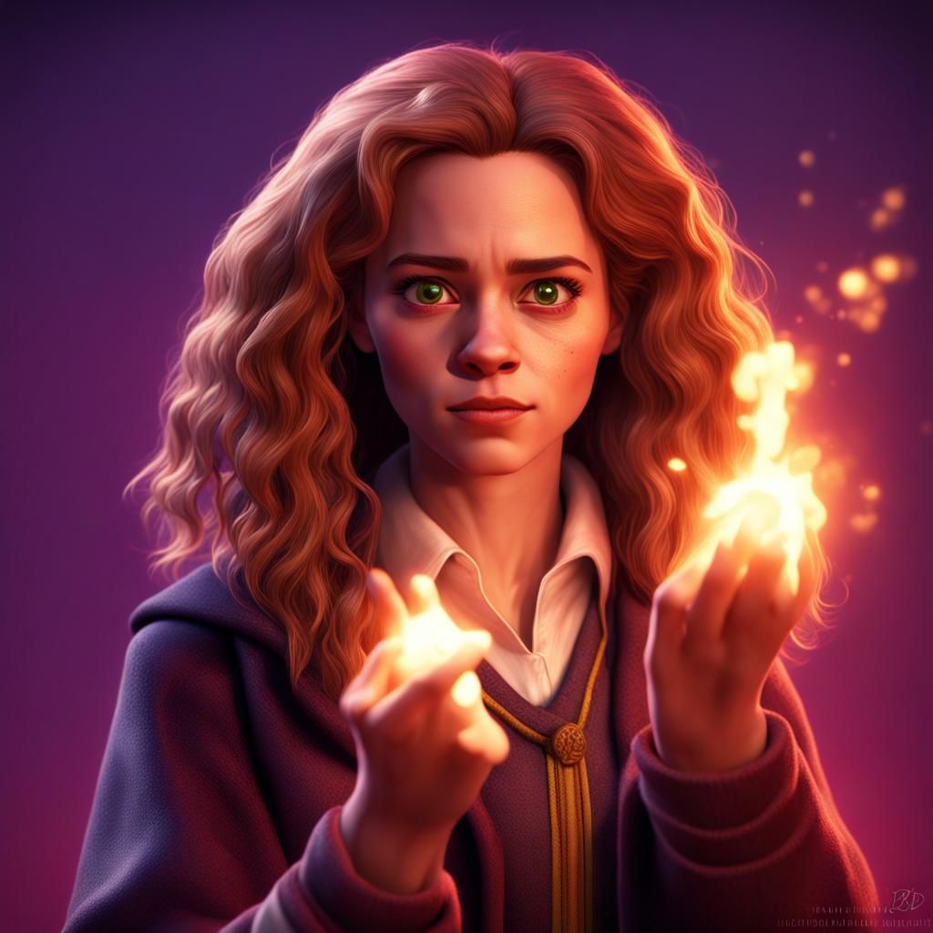 Hermione Granger Spellcasting: 3D Digital Art