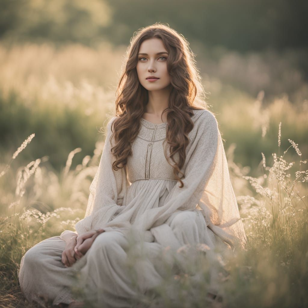 Serene Woman with White Streak in Medieval Dress