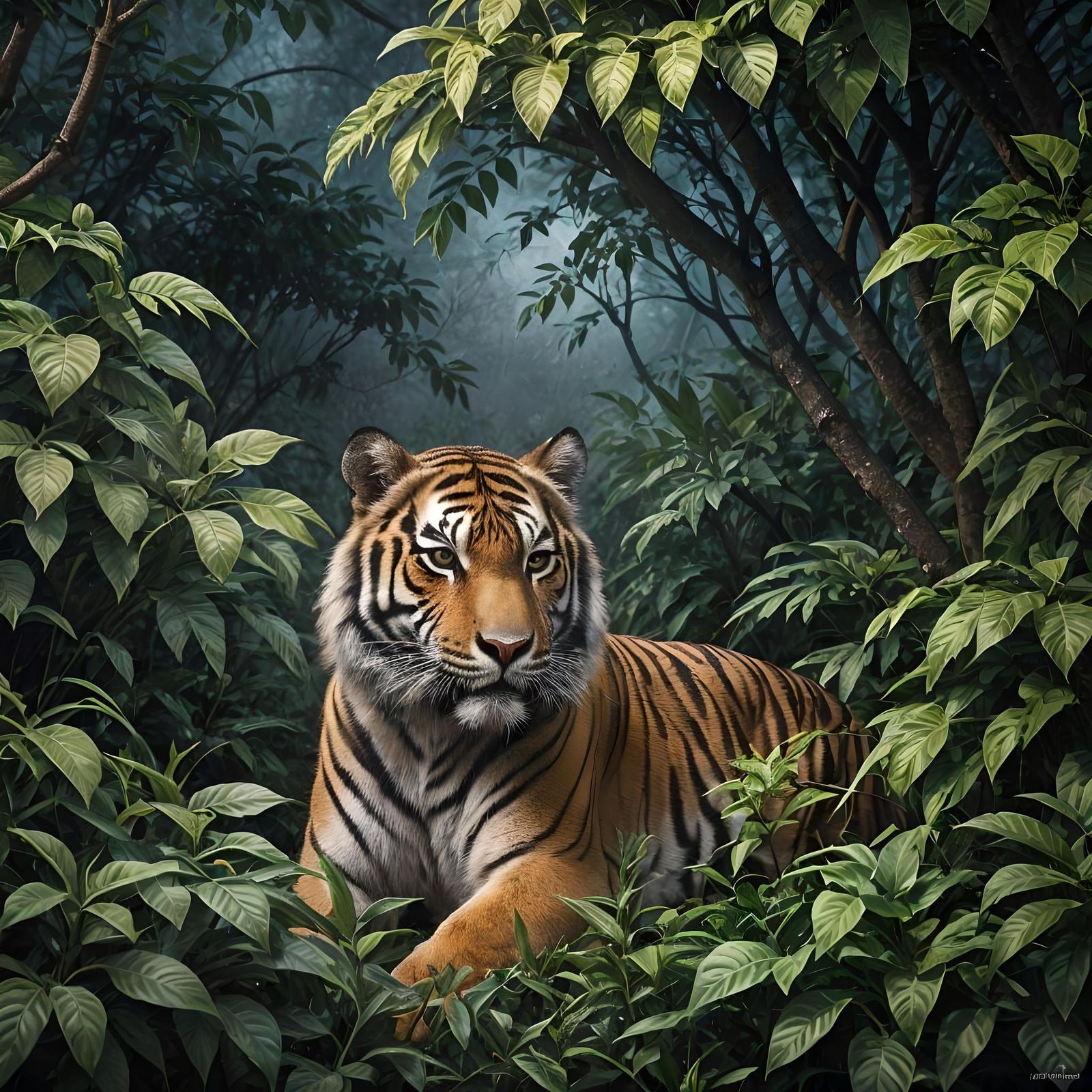 Tiger Stalking at Night: Dramatic Digital Matte Painting