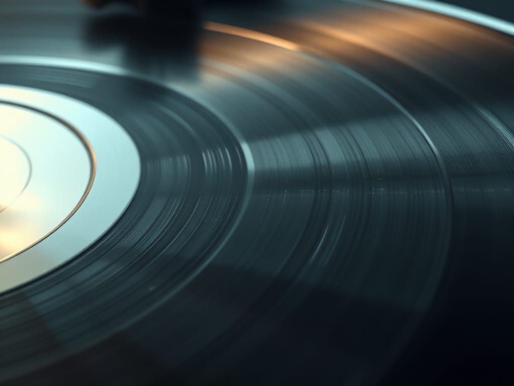 Macro Photograph of Vinyl Record Grooves