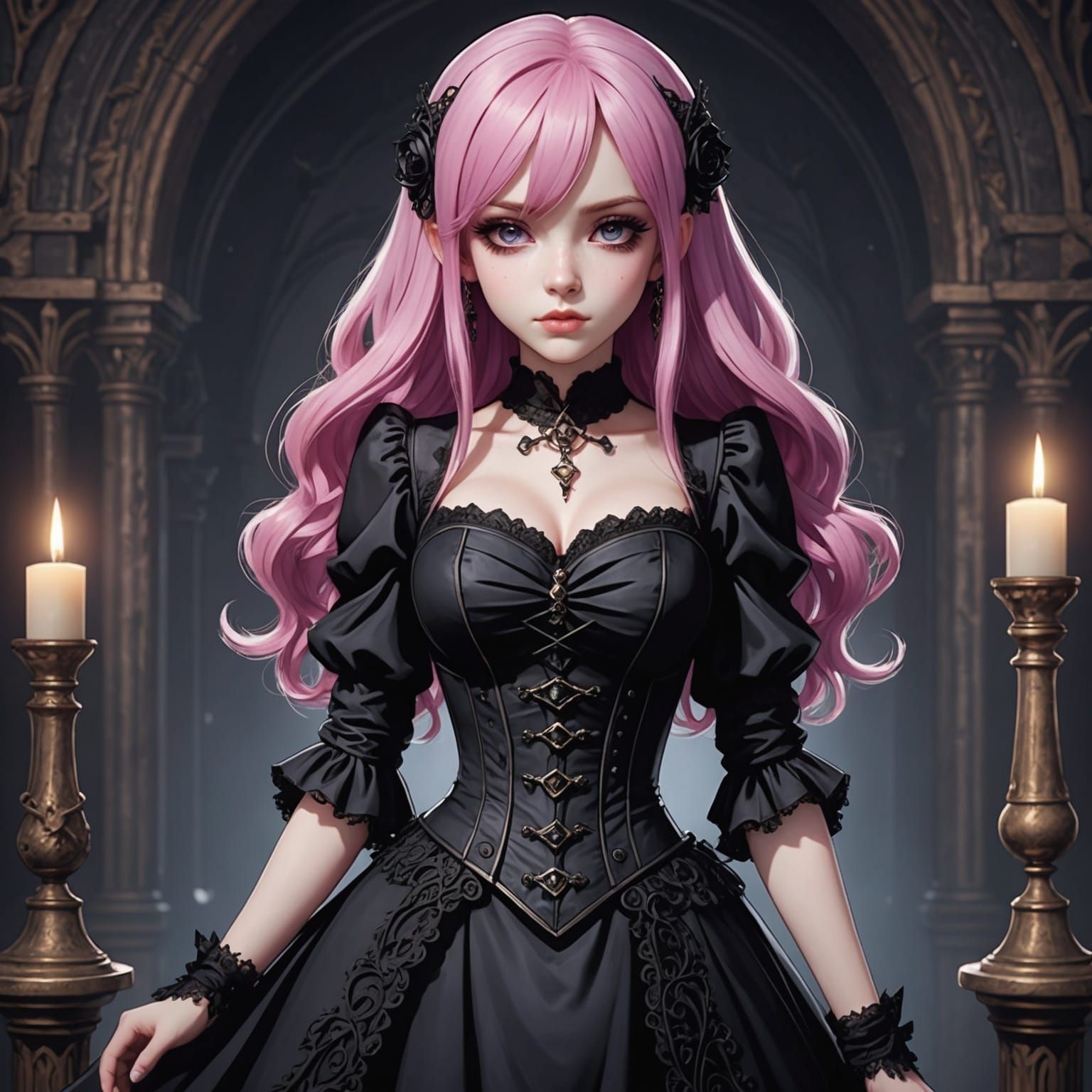 Pink-Haired V-Tuber in Gothic Dress Posing