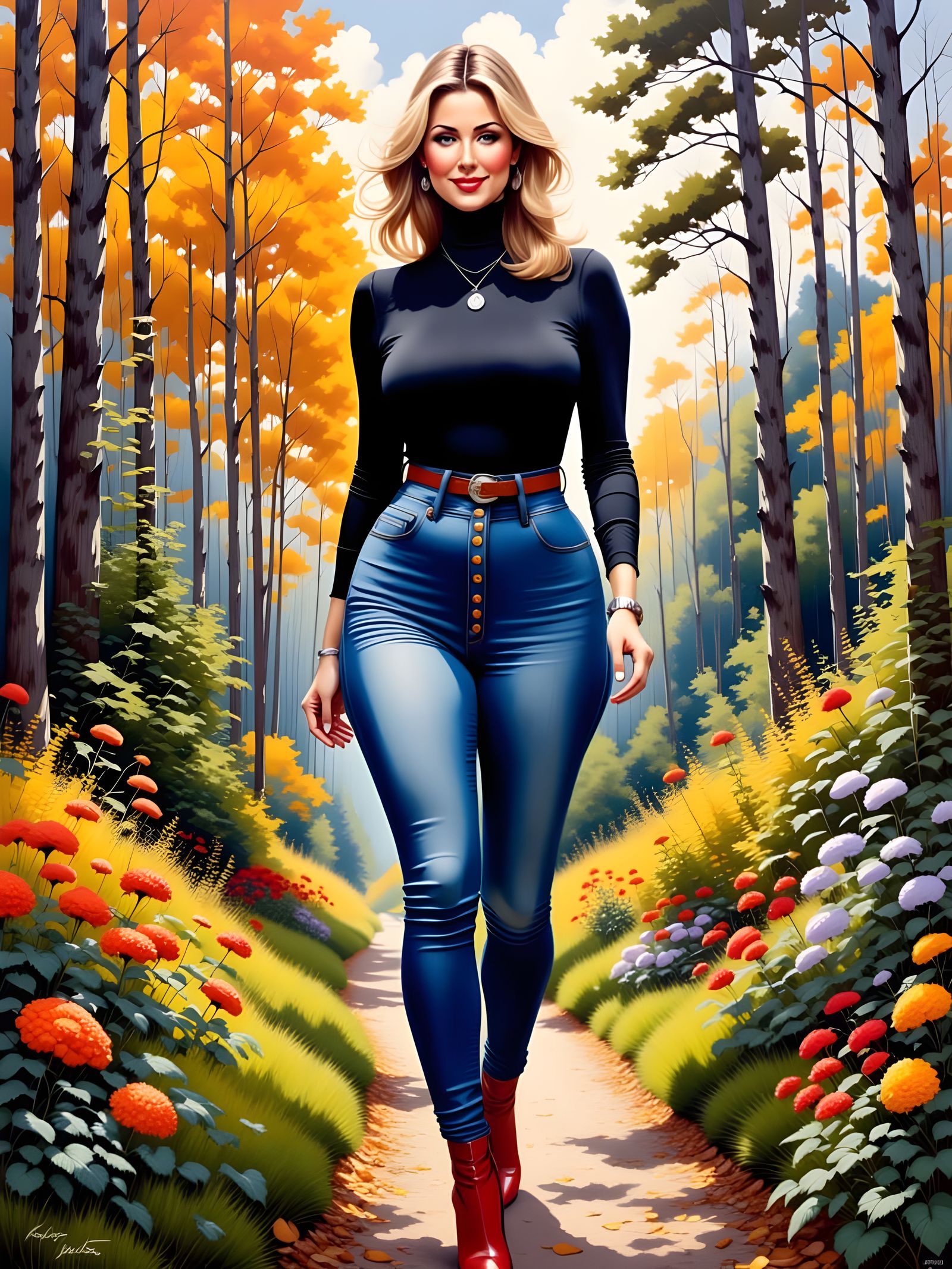 Enticing Woman in Garden as Detailed Oil Painting