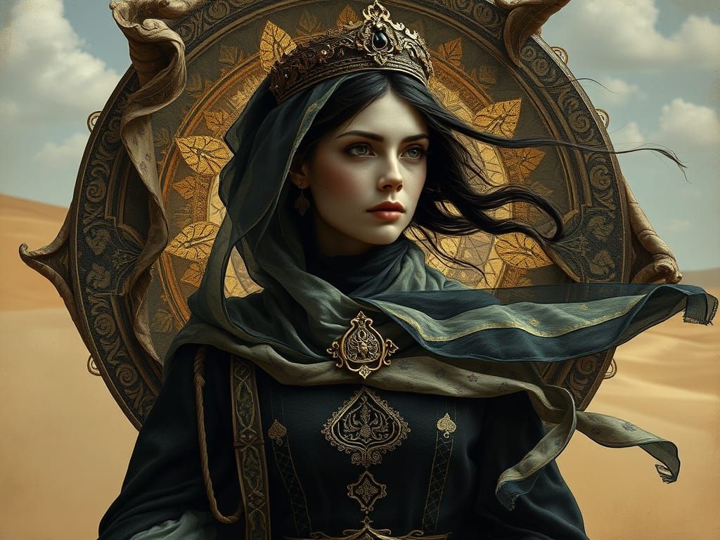 Queen of Spades Emerges from Magic Portal in Desert