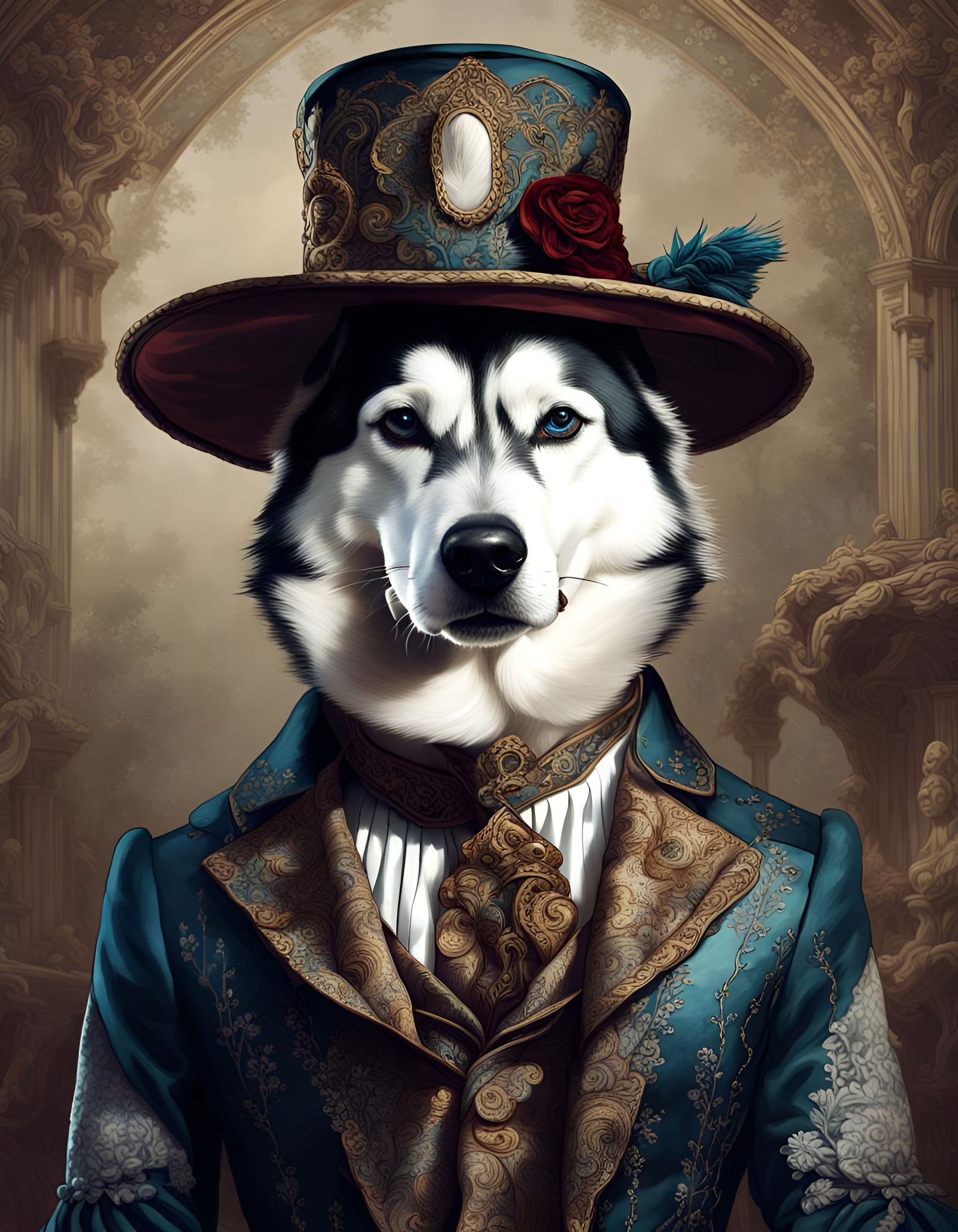 Victorian Husky Dog in Detailed Matte Painting