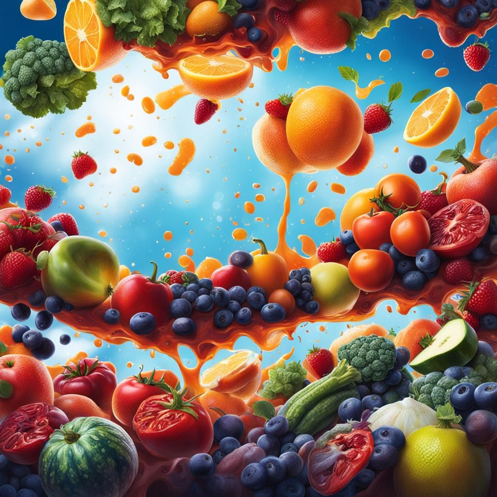 Hyperrealistic Fruit and Vegetable Battle Concept Art