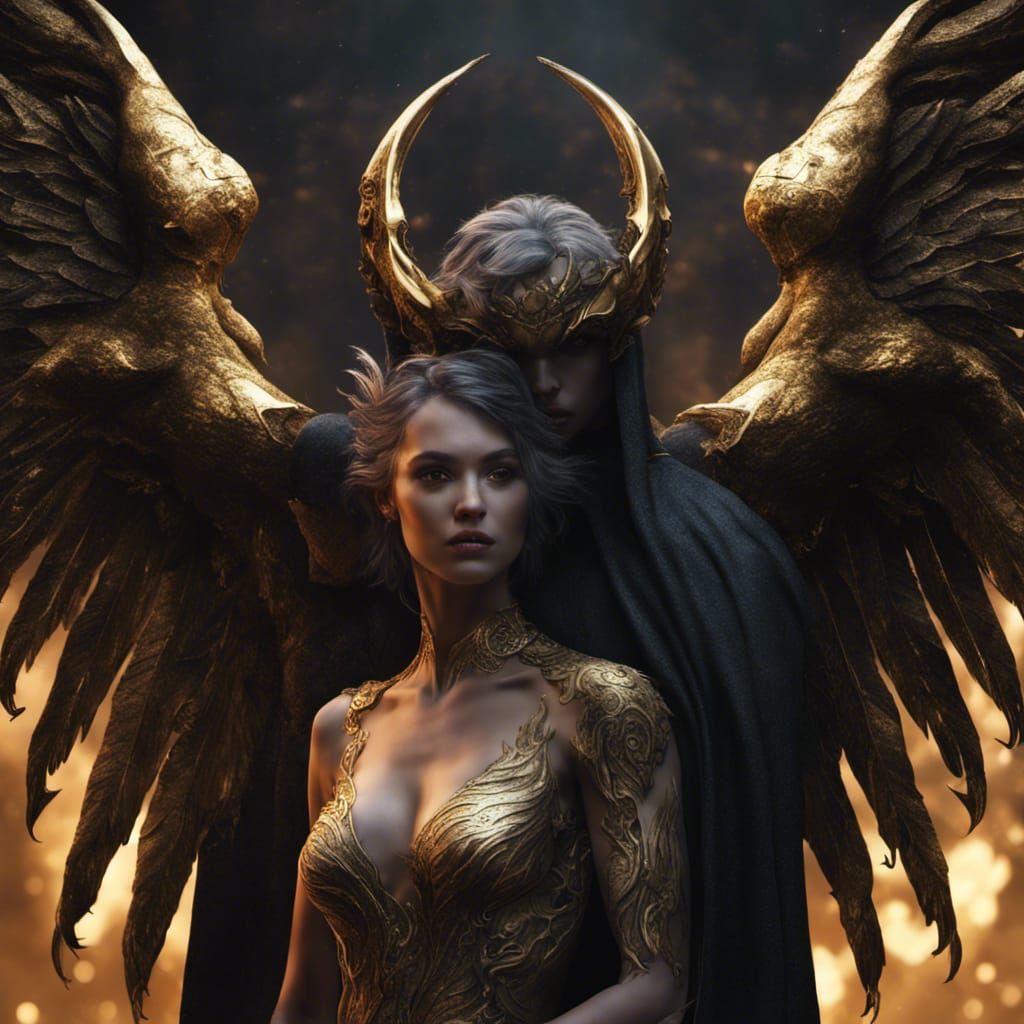 Angelic Woman and Demon Lover's Embrace