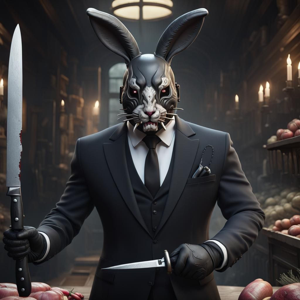 Person in Bunny Mask with Butcher Knife