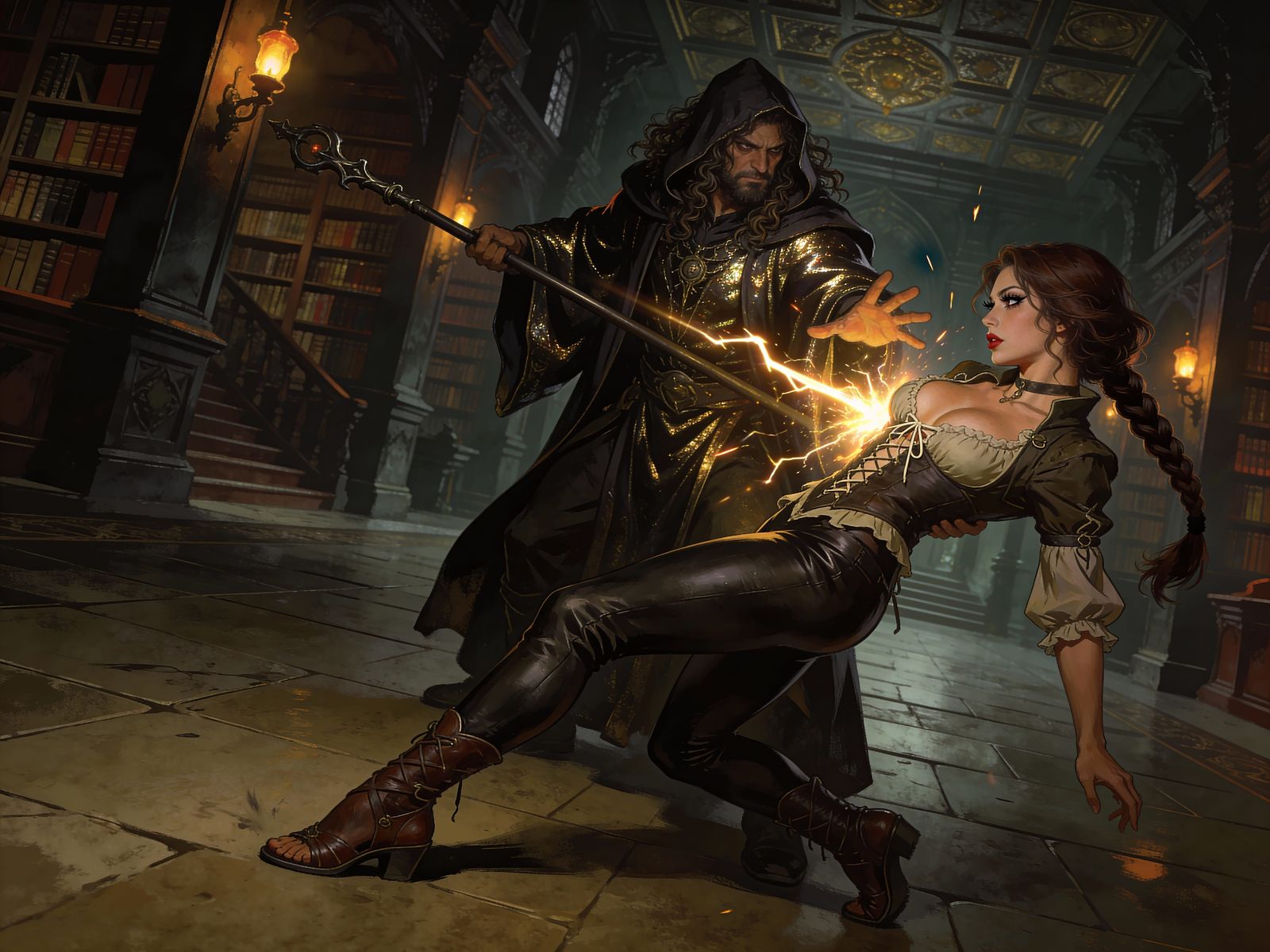 Rogue Loses Fight to Angry Mage in Dark Library