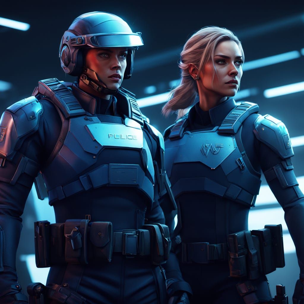 Futuristic Police Patrol Car Concept Art in Digital Style