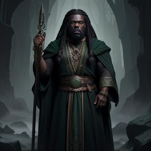 Black Dwarf Wizard with Wand, Digital Matte Painting