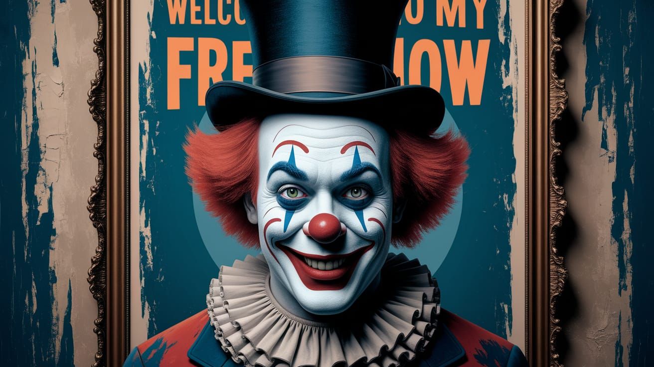 Creepy Clown Portrait with Rubbing Paint and Top Hat